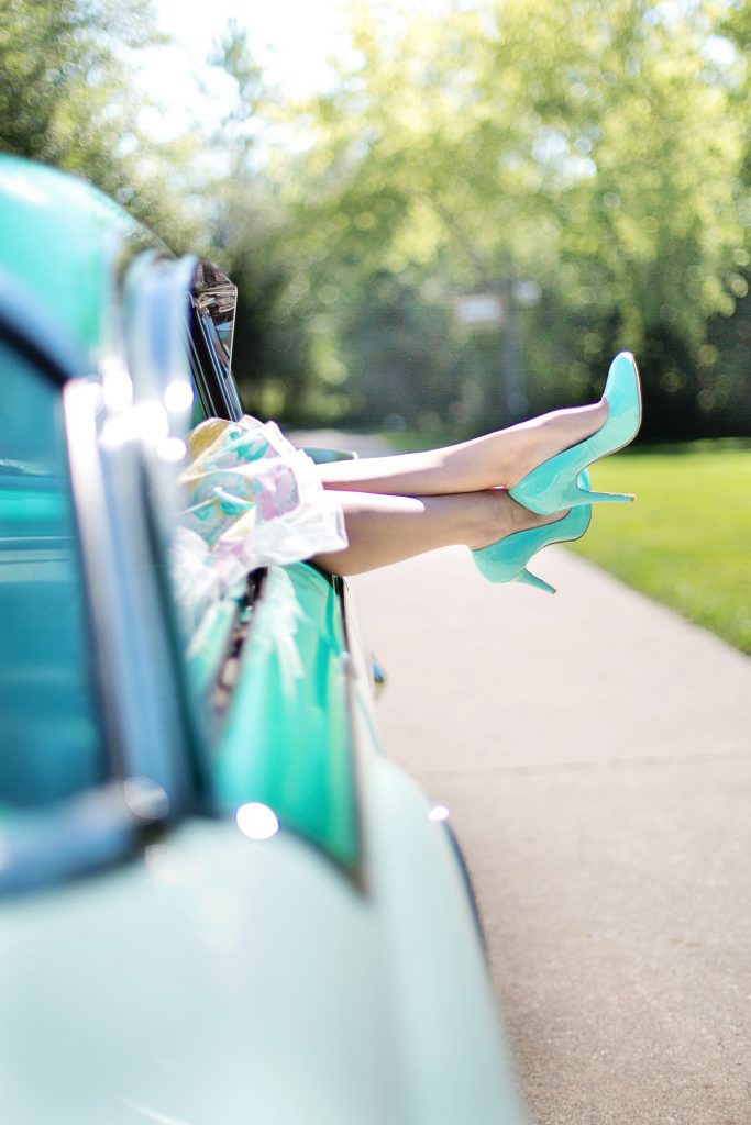 woman-s-legs-high-heels-vintage-car-turquoise-90767